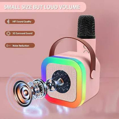 K12 Portable Bluetooth Karaoke Speaker with Wireless Mic – 5 W PA Sound · LED Party Lights · 2000 mAh Battery · Type‑C Charge